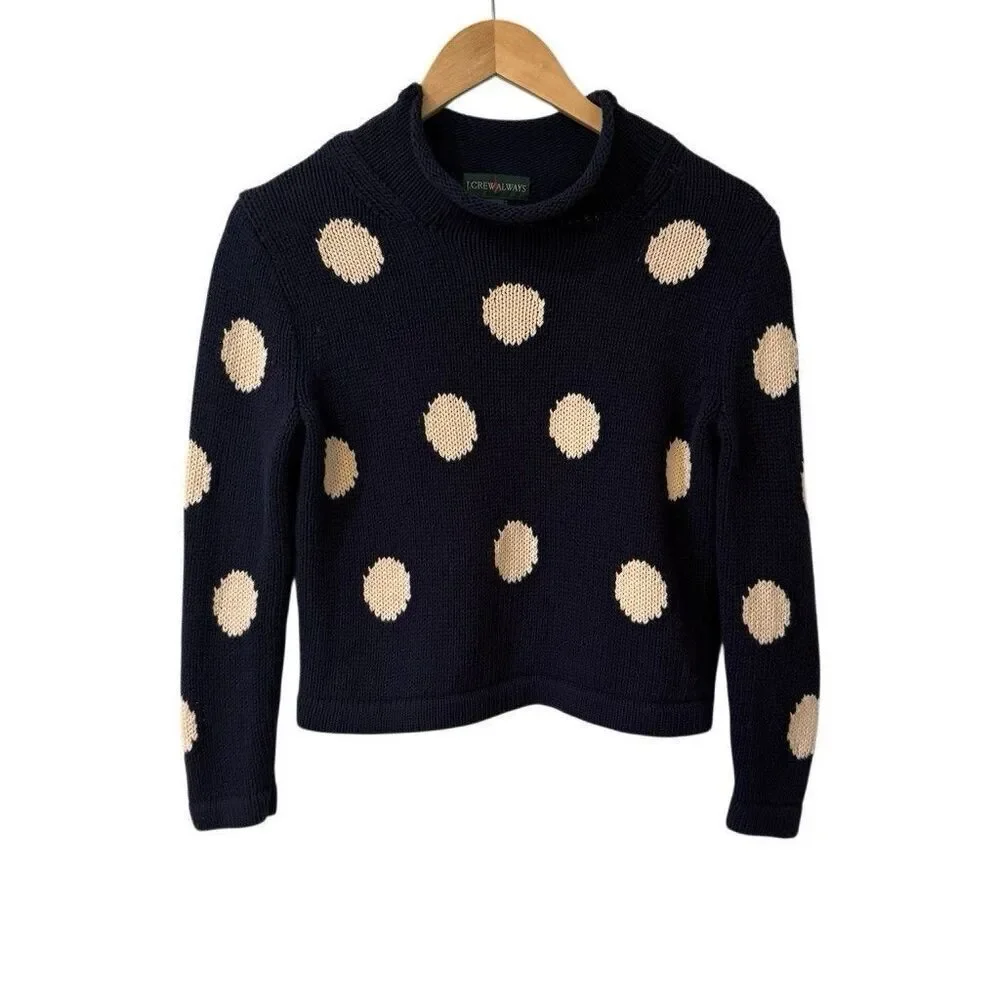 J. Crew Womens Always Rollneck Sweater Size XS Cotton Polka Dots Fisherman